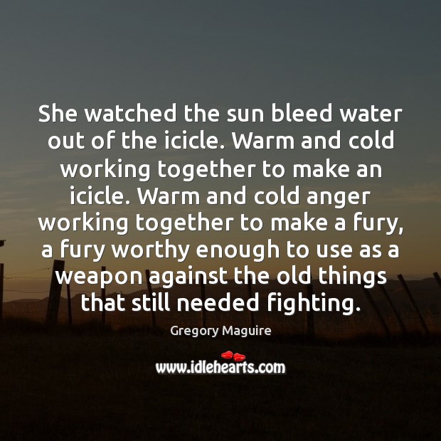 She watched the sun bleed water out of the icicle. Warm and Gregory Maguire Picture Quote