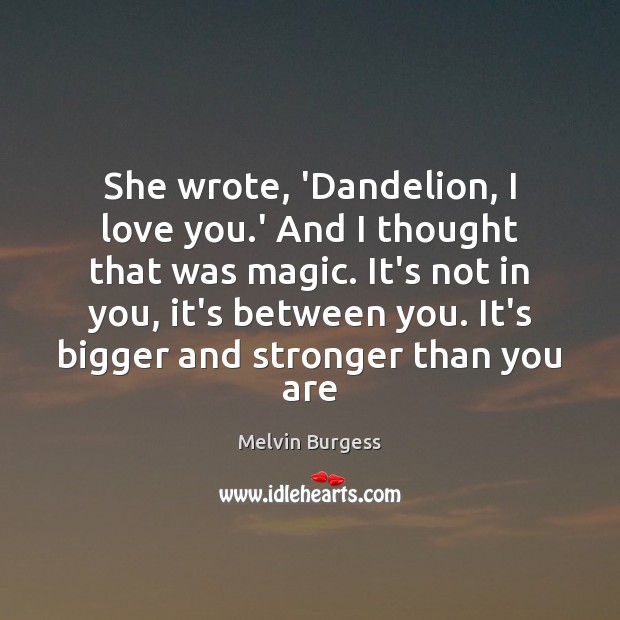 She wrote, ‘Dandelion, I love you.’ And I thought that was Melvin Burgess Picture Quote