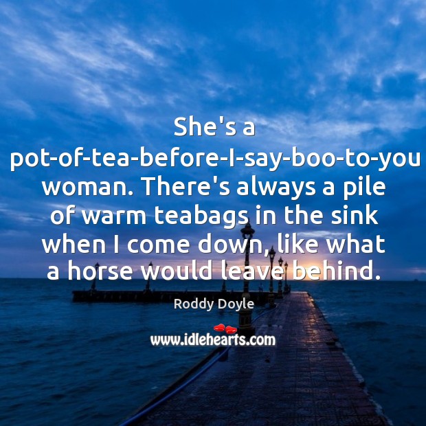 She’s a pot-of-tea-before-I-say-boo-to-you woman. There’s always a pile of warm teabags in Roddy Doyle Picture Quote