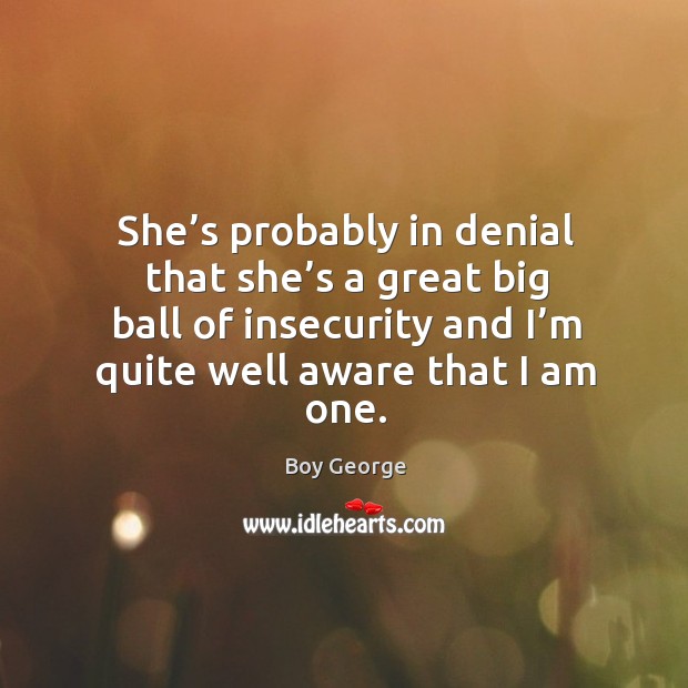 She’s probably in denial that she’s a great big ball of insecurity and I’m quite well aware Boy George Picture Quote