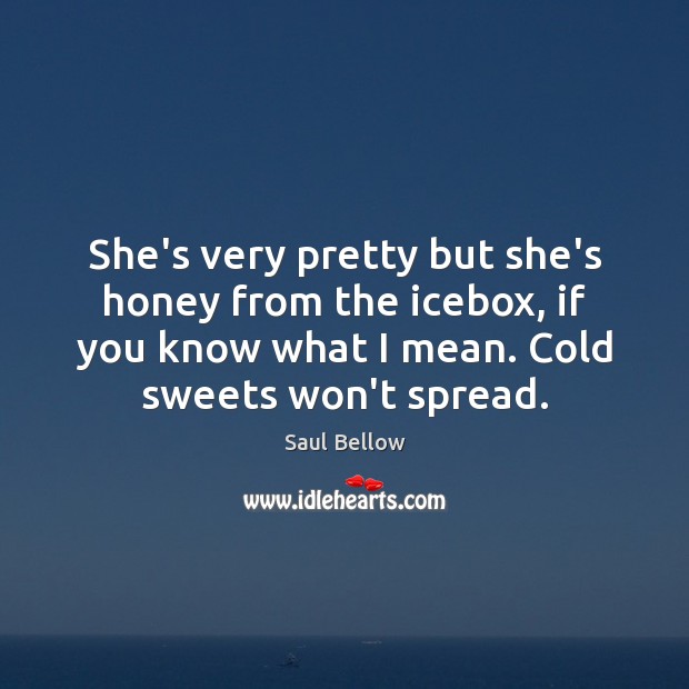 She’s very pretty but she’s honey from the icebox, if you know Saul Bellow Picture Quote