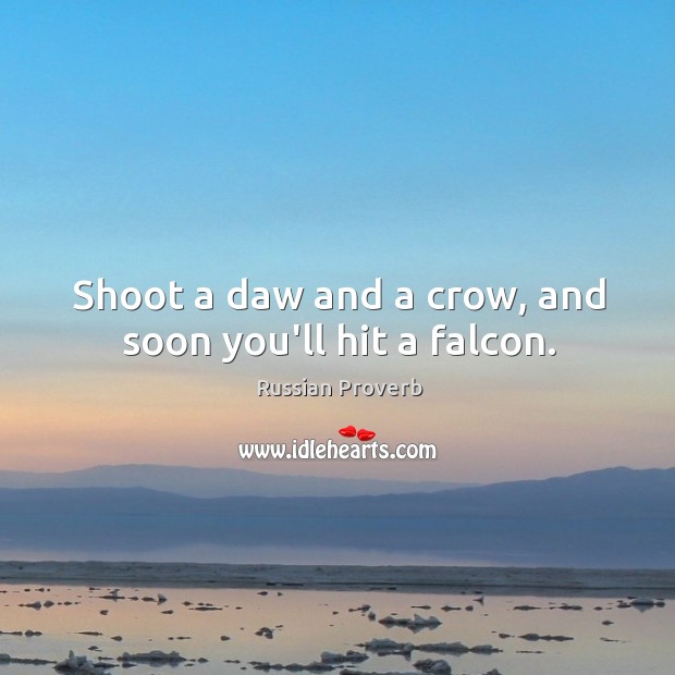Shoot a daw and a crow, and soon you’ll hit a falcon. Russian Proverbs Image