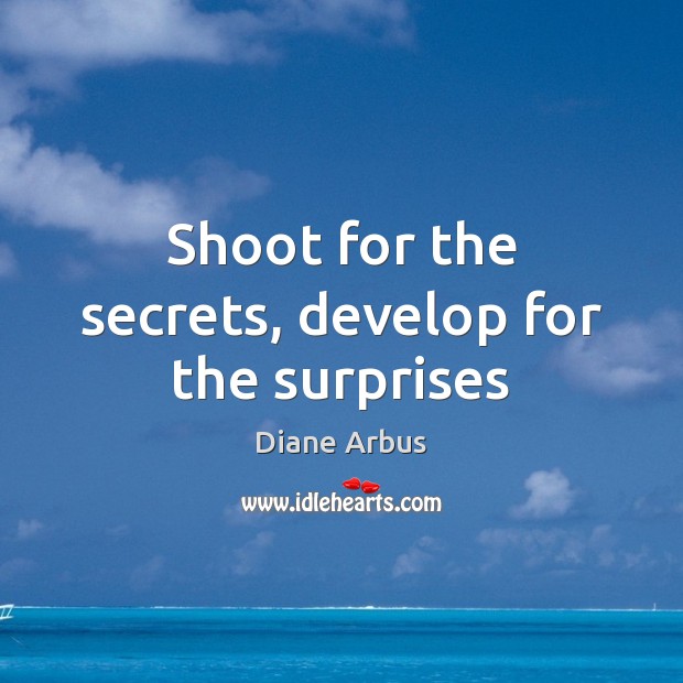 Shoot for the secrets, develop for the surprises Diane Arbus Picture Quote