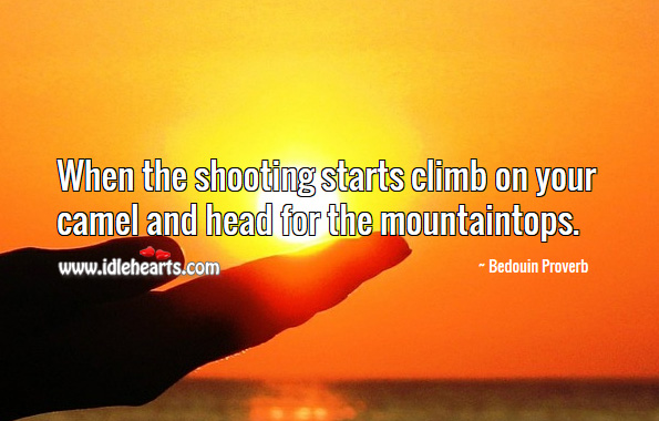 When the shooting starts climb on your camel and head for the mountaintops. Bedouin Proverbs Image