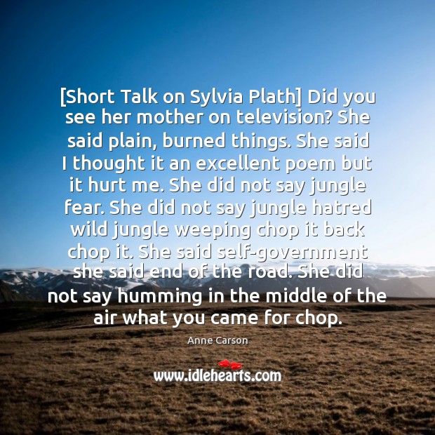 [Short Talk on Sylvia Plath] Did you see her mother on television? Anne Carson Picture Quote