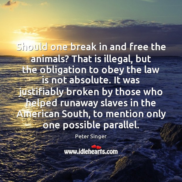 Should one break in and free the animals? That is illegal, but Peter Singer Picture Quote
