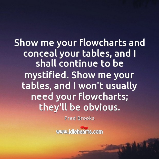 Show me your flowcharts and conceal your tables, and I shall continue Fred Brooks Picture Quote