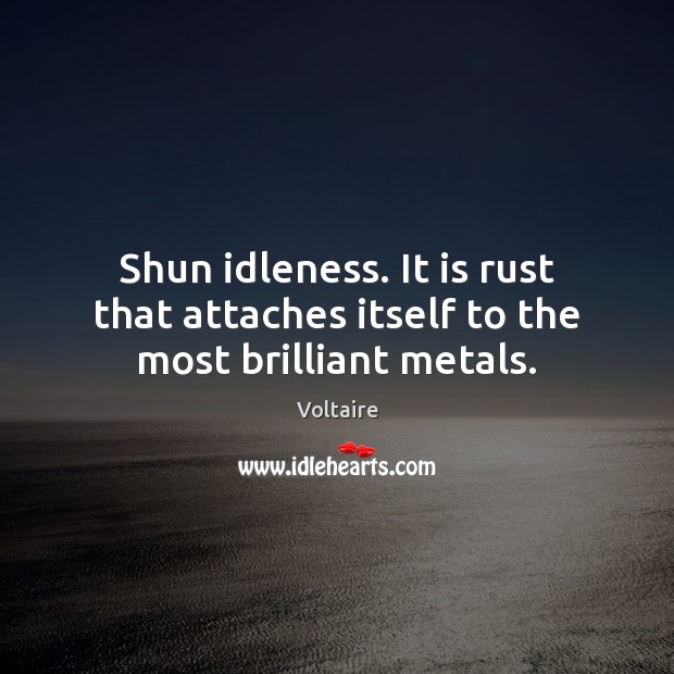 Shun idleness. It is rust that attaches itself to the most brilliant metals. Voltaire Picture Quote