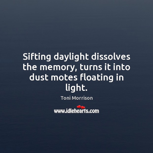 Sifting daylight dissolves the memory, turns it into dust motes floating in light. Toni Morrison Picture Quote