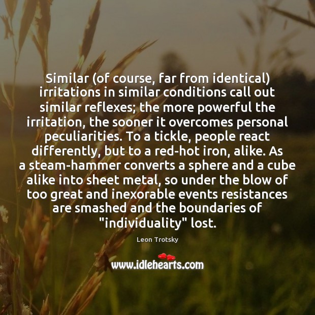 Similar (of course, far from identical) irritations in similar conditions call out Leon Trotsky Picture Quote