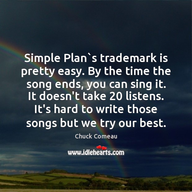 Simple Plan`s trademark is pretty easy. By the time the song Chuck Comeau Picture Quote