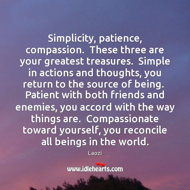 Simplicity, patience, compassion.  These three are your greatest treasures.  Simple in actions Image