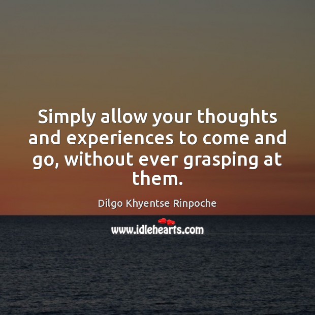 Simply allow your thoughts and experiences to come and go, without ever grasping at them. Dilgo Khyentse Rinpoche Picture Quote