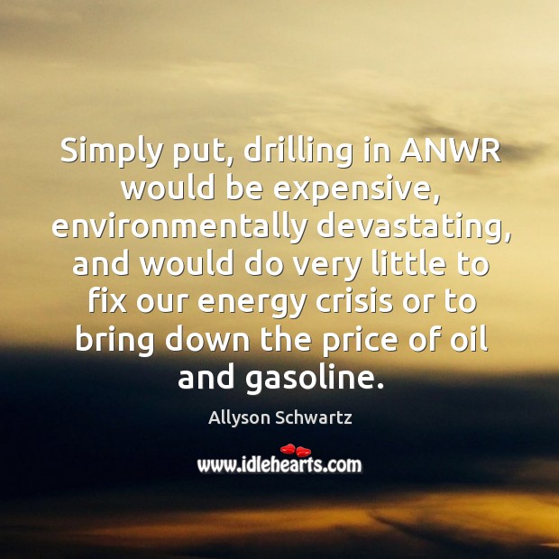 Simply put, drilling in anwr would be expensive, environmentally devastating, and would do very Allyson Schwartz Picture Quote