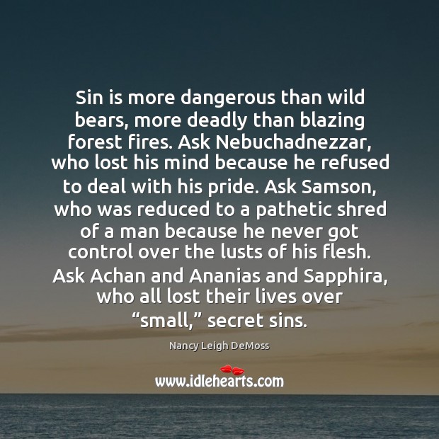 Sin is more dangerous than wild bears, more deadly than blazing forest Nancy Leigh DeMoss Picture Quote