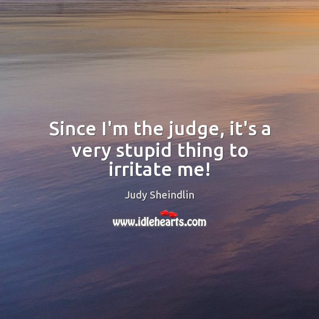 Since I’m the judge, it’s a very stupid thing to irritate me! Judy Sheindlin Picture Quote