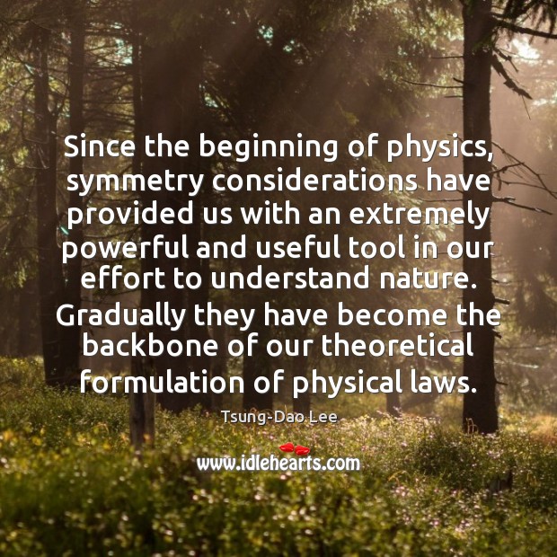 Since the beginning of physics, symmetry considerations have provided us with an Tsung-Dao Lee Picture Quote
