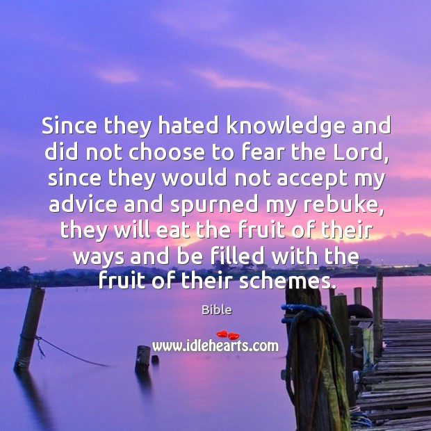 Since they hated knowledge and did not choose to fear the lord Bible Picture Quote
