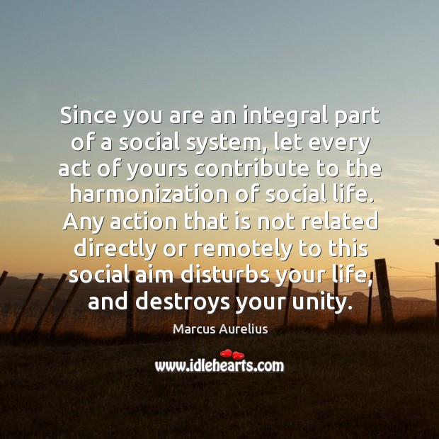 Since you are an integral part of a social system, let every Marcus Aurelius Picture Quote