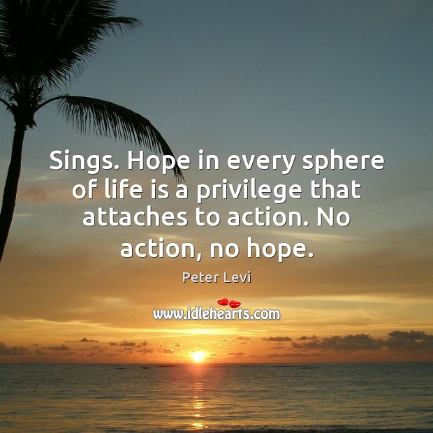 Sings. Hope in every sphere of life is a privilege that attaches Peter Levi Picture Quote