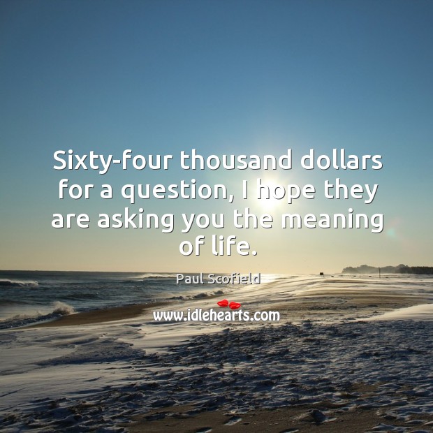 Sixty-four thousand dollars for a question, I hope they are asking you the meaning of life. Paul Scofield Picture Quote