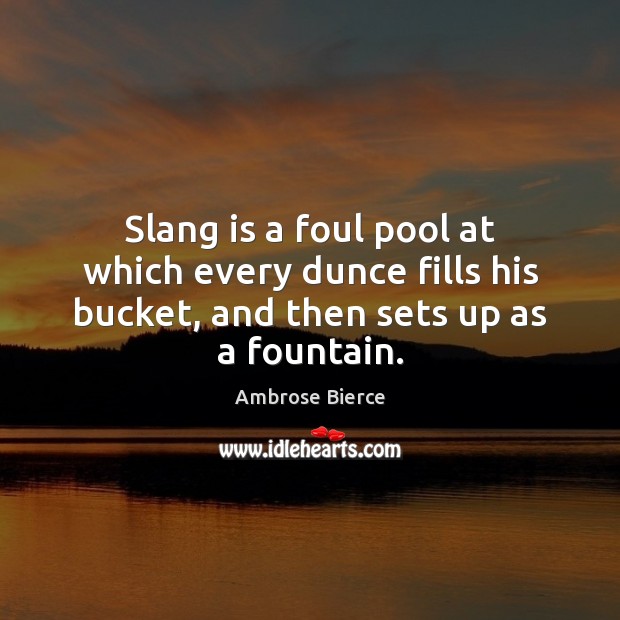 Slang is a foul pool at which every dunce fills his bucket, Ambrose Bierce Picture Quote