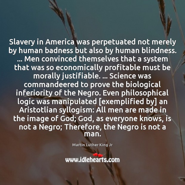 Slavery in America was perpetuated not merely by human badness but also Logic Quotes Image