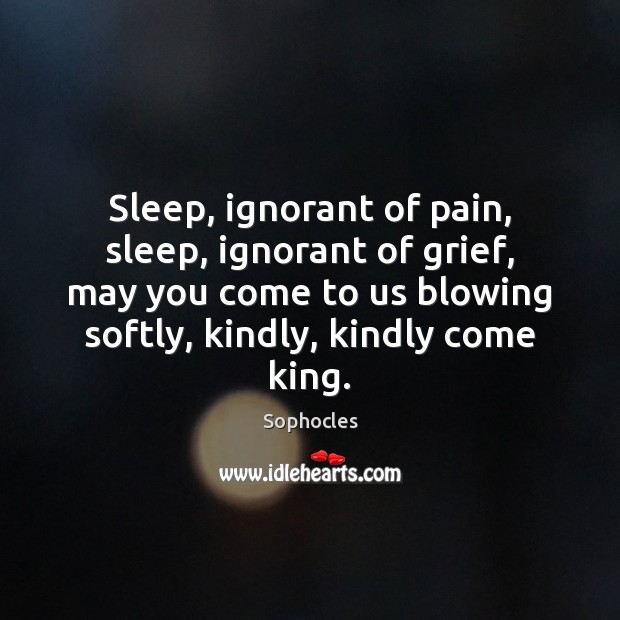 Sleep, ignorant of pain, sleep, ignorant of grief, may you come to Sophocles Picture Quote