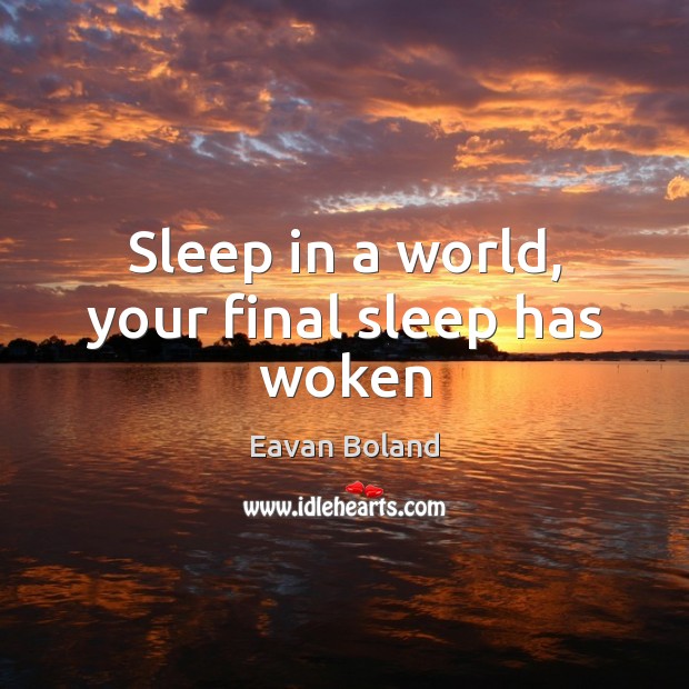 Sleep in a world, your final sleep has woken Eavan Boland Picture Quote