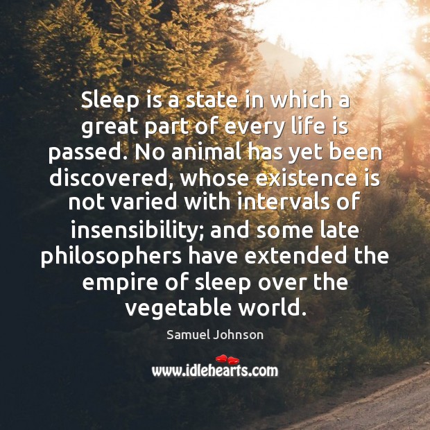 Sleep is a state in which a great part of every life Sleep Quotes Image