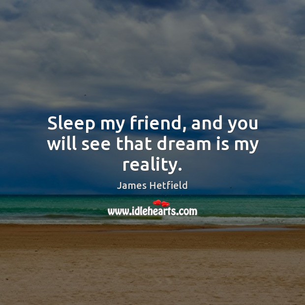 Sleep my friend, and you will see that dream is my reality. James Hetfield Picture Quote