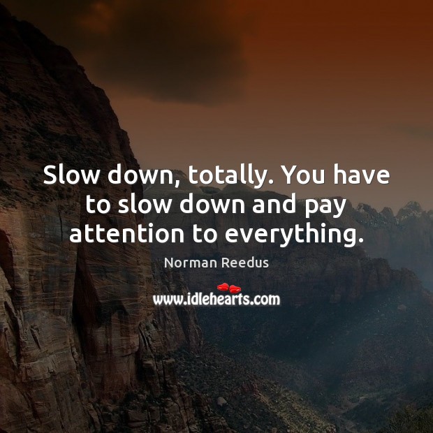 Slow down, totally. You have to slow down and pay attention to everything. Image