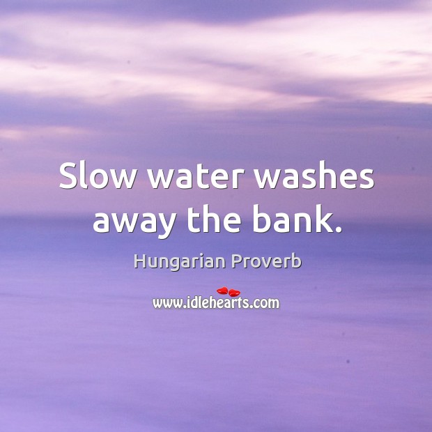 Slow water washes away the bank. Hungarian Proverbs Image