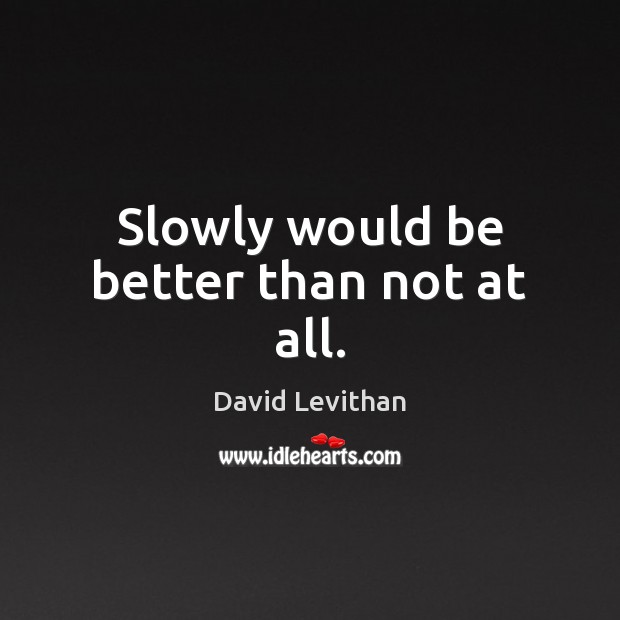 Slowly would be better than not at all. David Levithan Picture Quote
