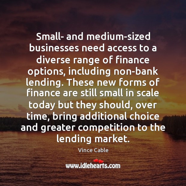 Small- and medium-sized businesses need access to a diverse range of finance Vince Cable Picture Quote