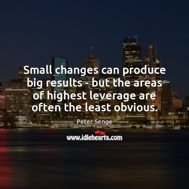 Small changes can produce big results – but the areas of highest Peter Senge Picture Quote