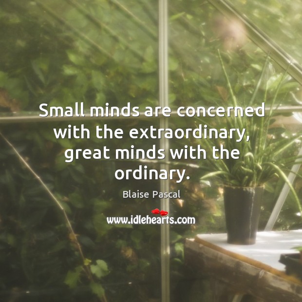 Small minds are concerned with the extraordinary, great minds with the ordinary. Blaise Pascal Picture Quote