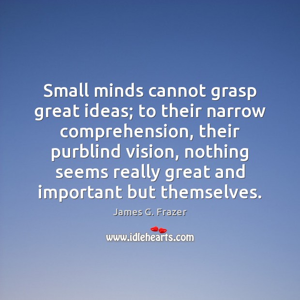 Small minds cannot grasp great ideas; to their narrow comprehension, their purblind James G. Frazer Picture Quote