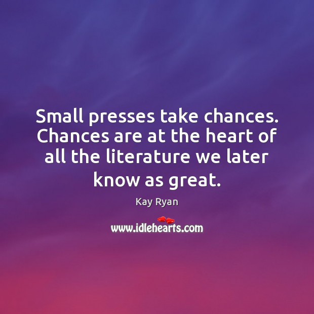 Small presses take chances. Chances are at the heart of all the Image