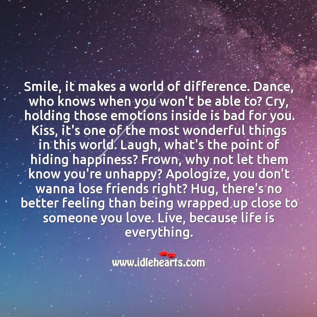 Smile, it makes a world of difference. Motivational Quotes Image