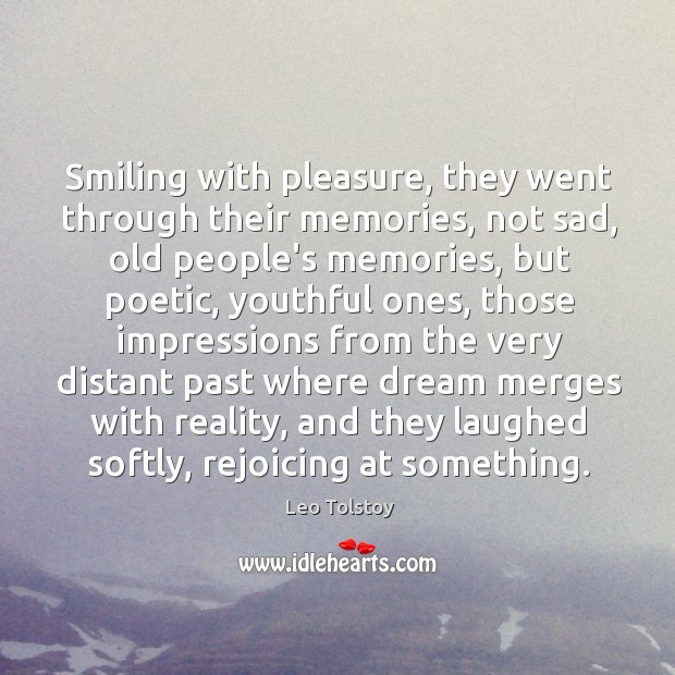 Smiling with pleasure, they went through their memories, not sad, old people’s Image