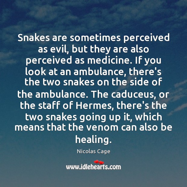Snakes are sometimes perceived as evil, but they are also perceived as Nicolas Cage Picture Quote