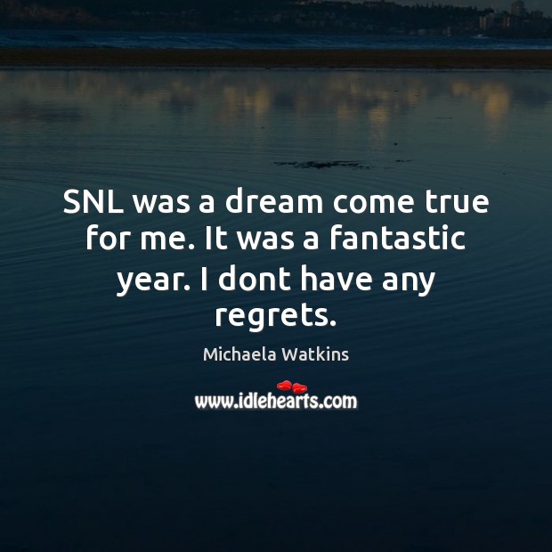 SNL was a dream come true for me. It was a fantastic year. I dont have any regrets. Michaela Watkins Picture Quote