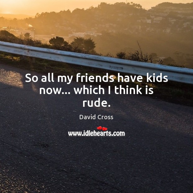 So all my friends have kids now… which I think is rude. David Cross Picture Quote
