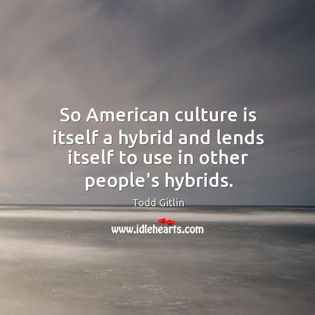 So American culture is itself a hybrid and lends itself to use in other people’s hybrids. Todd Gitlin Picture Quote