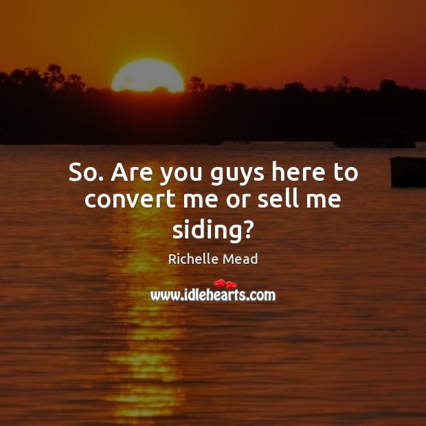 So. Are you guys here to convert me or sell me siding? Richelle Mead Picture Quote