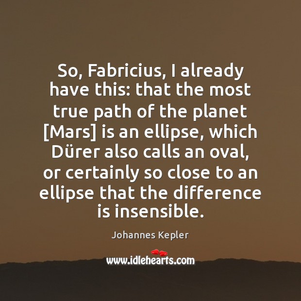 So, Fabricius, I already have this: that the most true path of Johannes Kepler Picture Quote