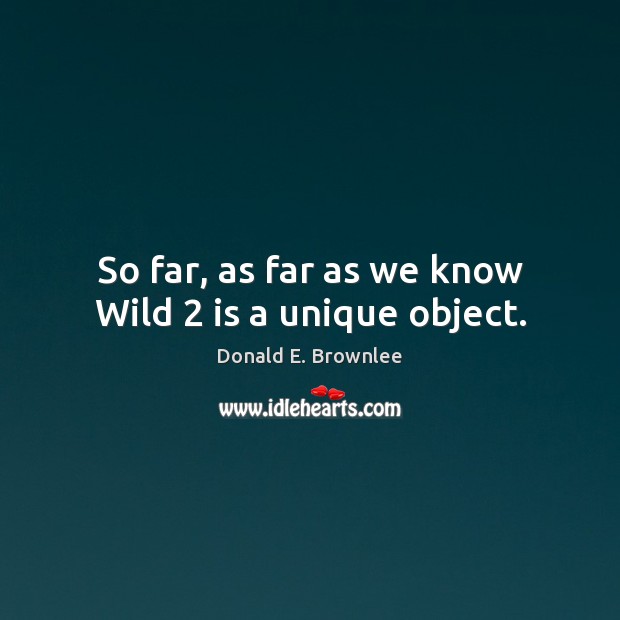 So far, as far as we know Wild 2 is a unique object. Donald E. Brownlee Picture Quote