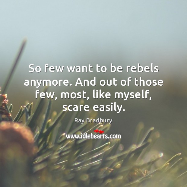 So few want to be rebels anymore. And out of those few, most, like myself, scare easily. Ray Bradbury Picture Quote