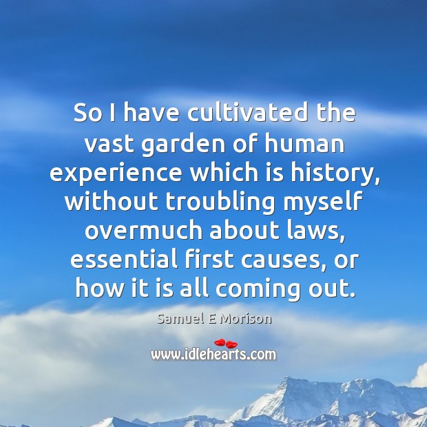 So I have cultivated the vast garden of human experience which is history Samuel E Morison Picture Quote